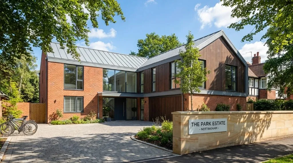 Contemporary building with structural alterations and modern facade