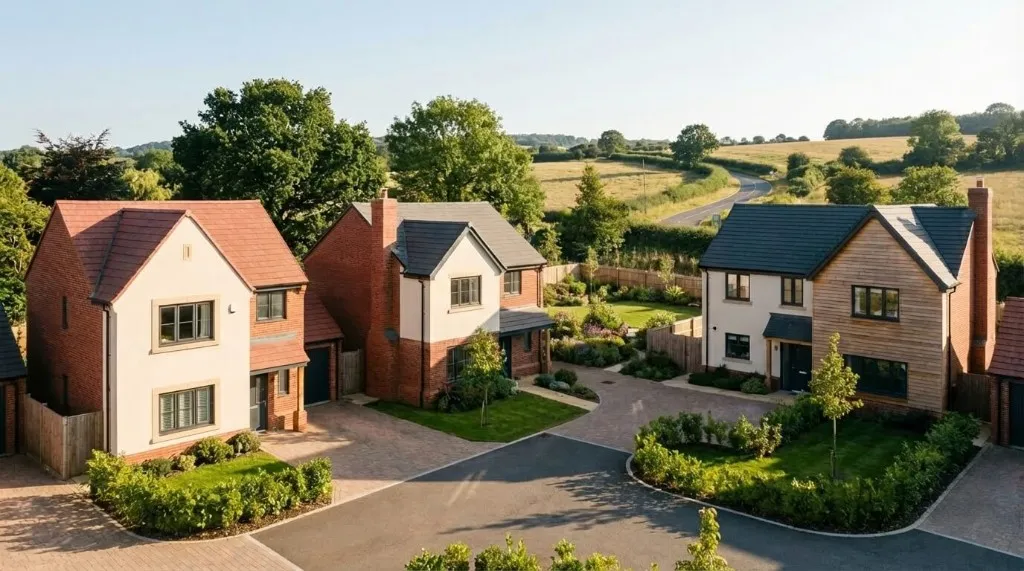 Modern new build housing development with detached homes