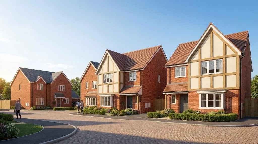 Modern residential development with detached new build houses